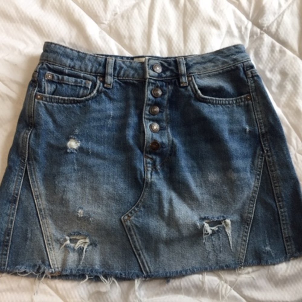 Free People Distressed Jean Mini Skirt- Size 27